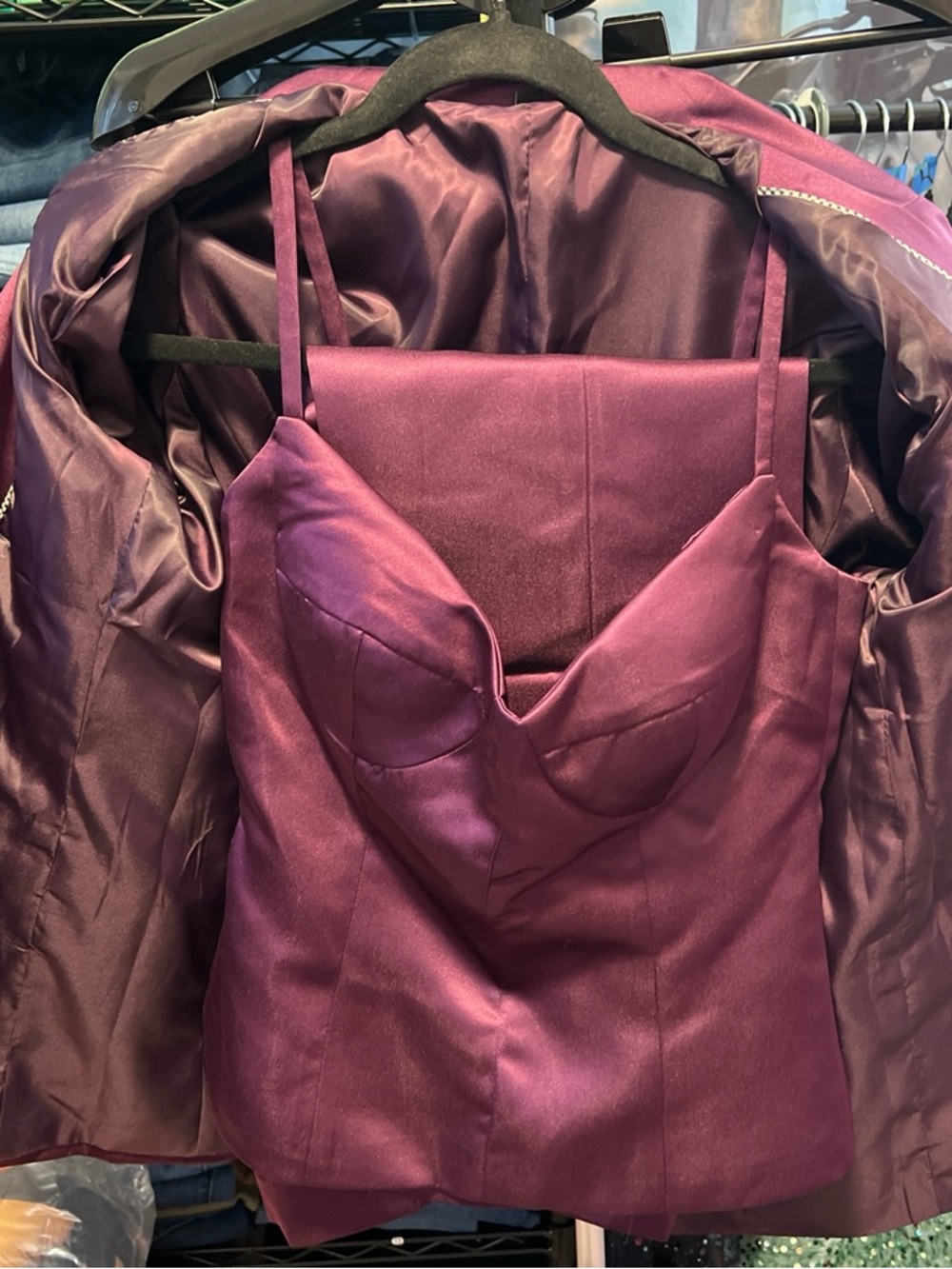Plum Satin Bustier Top 3 piece suit with pants